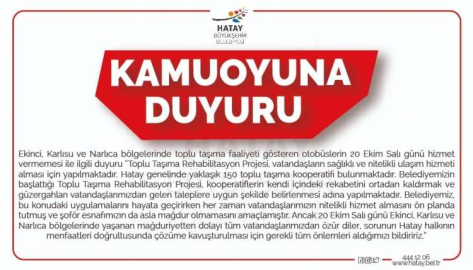 Büyükşehir’den Kamuoyuna Duyuru